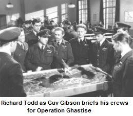 Richard Todd as Guy Gibson briefs hsi crews for Operation Ghastise.